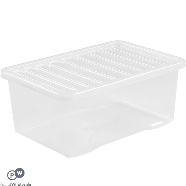 Clear Rectangular Storage Box With Lid 45l 59cm X 40cm X 26.5cm