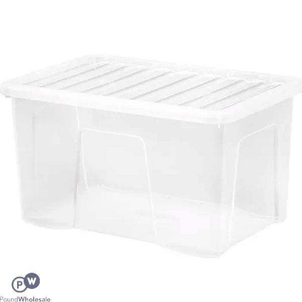 Clear Rectangular Storage Box With Lid 65l 59cm X 40cm X 36cm