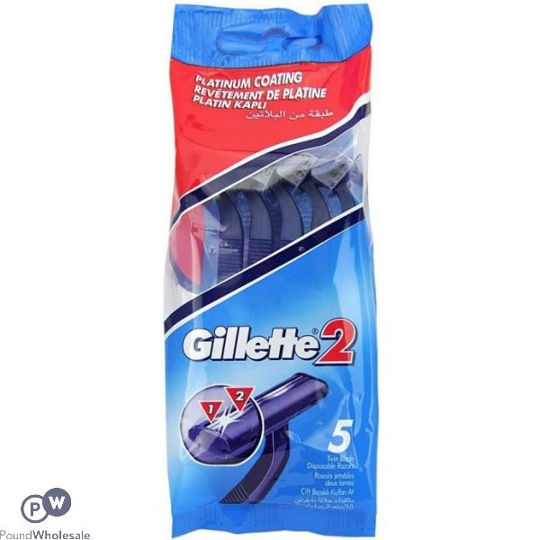 Gillette 2 Platinum Coating Twin Blade Disposable Razors 5-pack