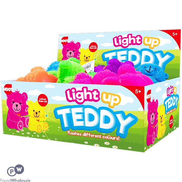 HOOT LIGHT-UP TEDDY BEAR ASSORTED COLOURS CDU