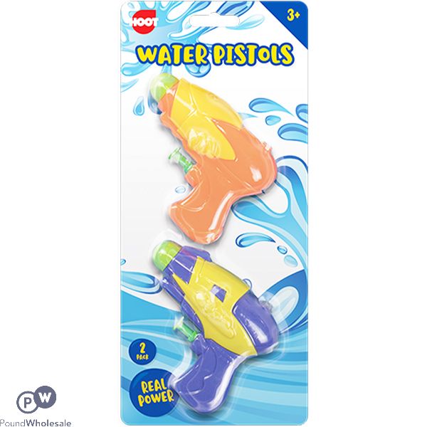 HOOT ASSORTED COLOUR POWERFUL WATER PISTOLS 2 PACK