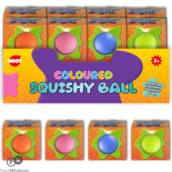 HOOT SQUISHY BALL 8CM ASSORTED COLOURS CDU