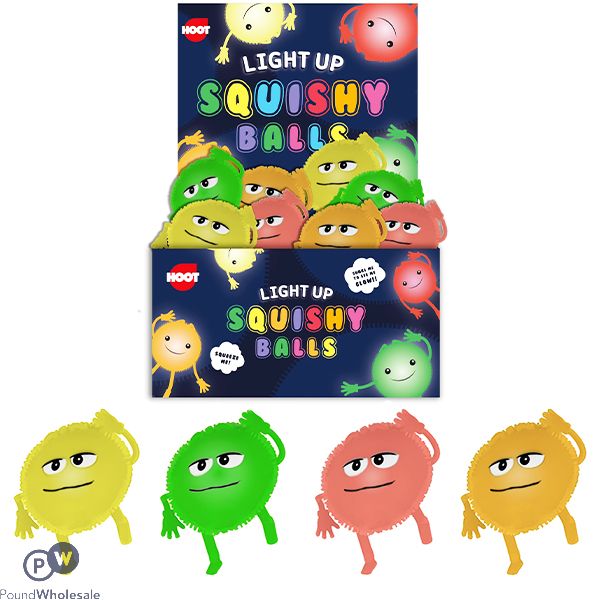 HOOT LIGHT-UP SQUISHY BALLS CDU ASSORTED COLOURS