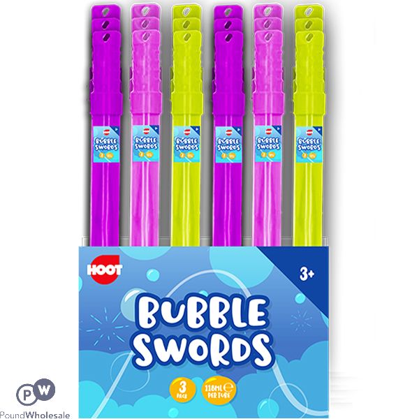Hoot Bubble Swords 118ml 3 Pack CDU Assorted Colours