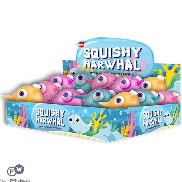 Hoot Squishy Big Eye Narwhal Cdu Assorted Colours