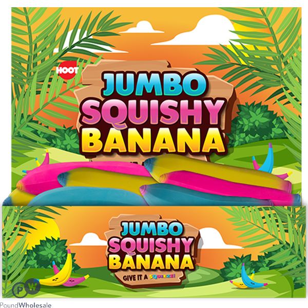 Hoot Jumbo Squishy Banana Cdu Assorted Colours