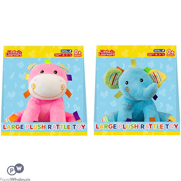 Little Learners 0+ Months Large Plush Tags Animal Rattle Baby Toy Assorted