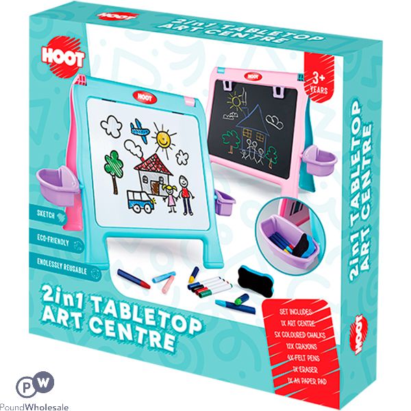 Hoot 2-in-1 Reusable Whiteboard & Chalkboard Tabletop Art Centre