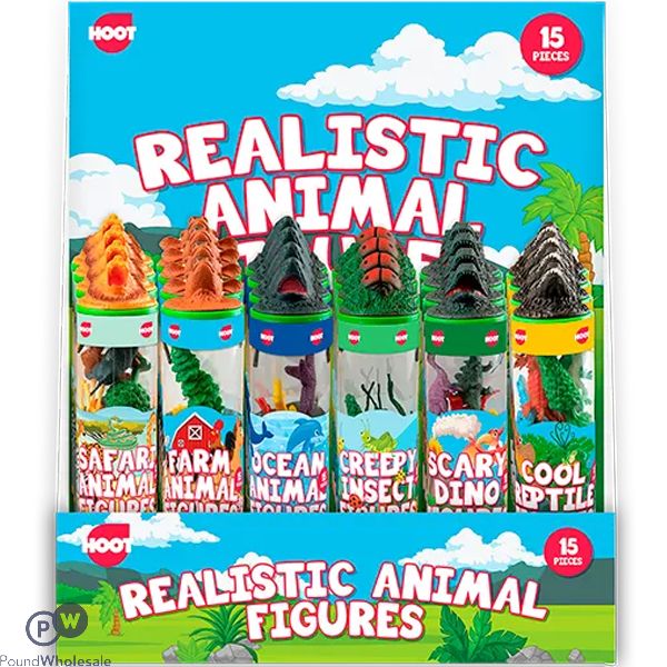 Hoot Mixed Realistic Animal Figures Tube 15 Pack Cdu Assorted