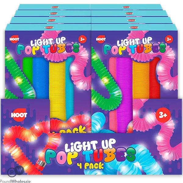 Hoot Light-up Pop Tubes 4 Pack 58cm Cdu Assorted Colours