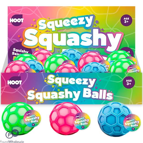 Hoot Squeezy Squashy Ball 8cm Cdu Assorted Colours
