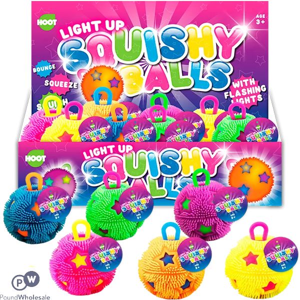 Hoot Light-up Squishy Bouncing Ball Toy 6.5cm Cdu Assorted Colours