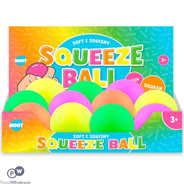 Hoot Soft & Squishy Neon Squeeze Ball 8cm Cdu Assorted Colours