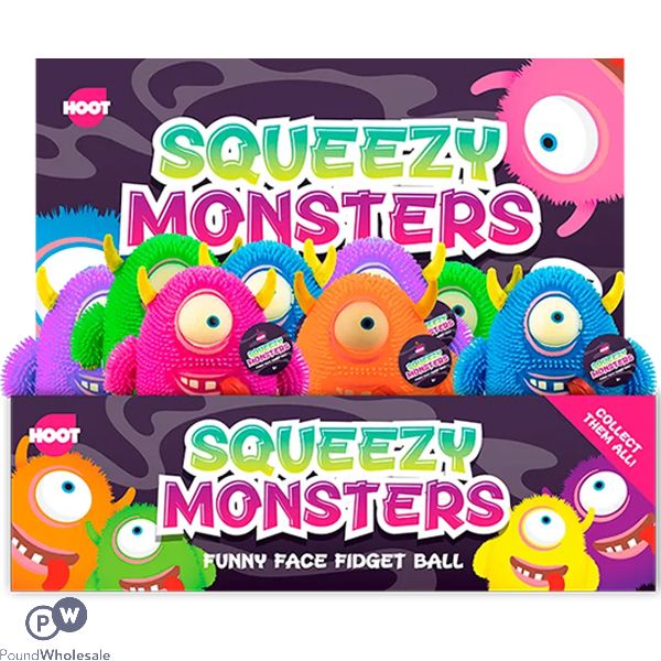 Hoot Squeezy Monster Ball Squish Toy Cdu Assorted Colours