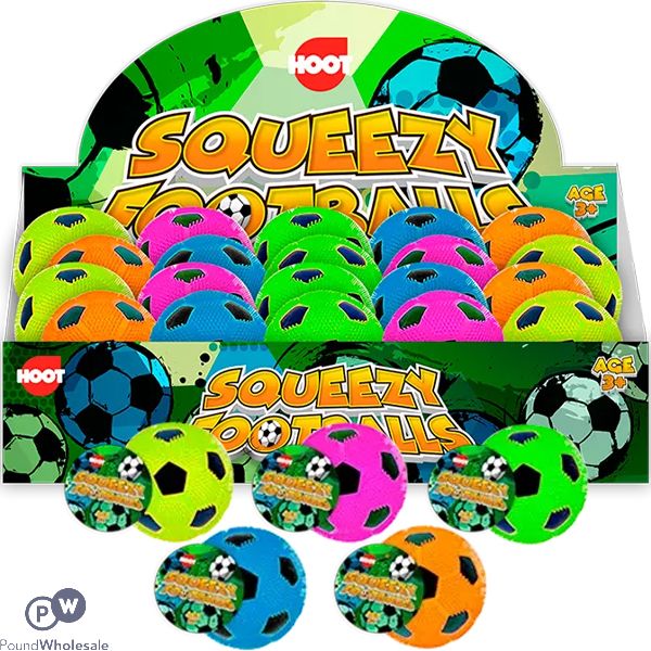 Hoot Squeezy Football Squish Toy 8cm Cdu Assorted Colours