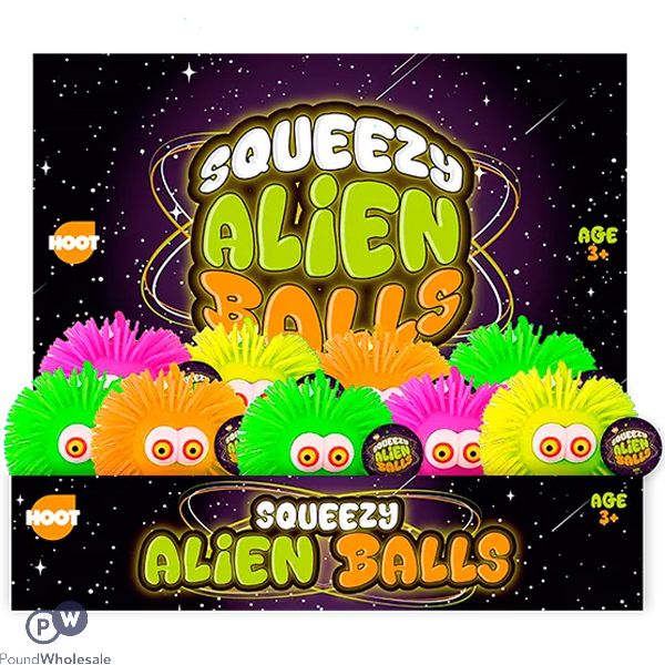 Hoot Squeezy Alien Balls Squish Toy 9cm Cdu Assorted Colours