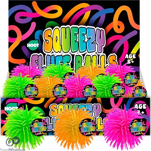 Hoot Squeezy Fluff Ball Squish Toy Cdu 12cm Assorted Colours