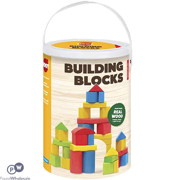 Hoot Assorted Colours & Shapes Wooden Building Blocks Play Set 100pc