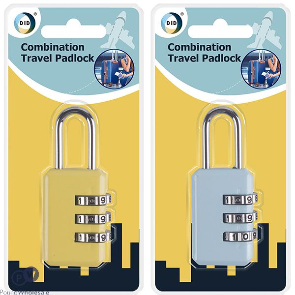 DID 3 Digit Combination Travel Padlock Assorted