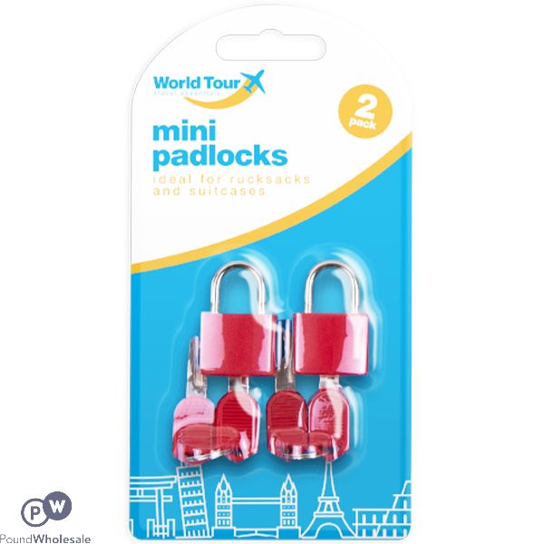 WORLD TOUR MINI TRAVEL PADLOCKS 2 PACK ASSORTED COLOURS