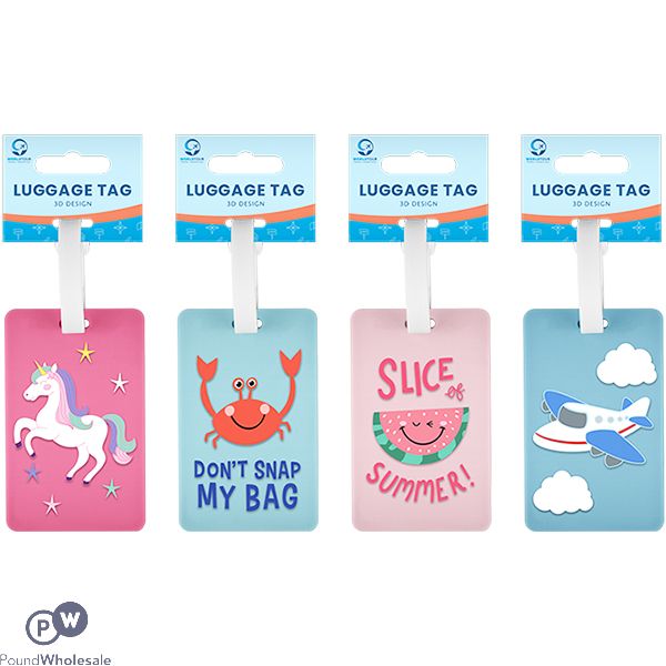 World Tour Kids 3D Luggage Tag 15cm X 6cm Assorted