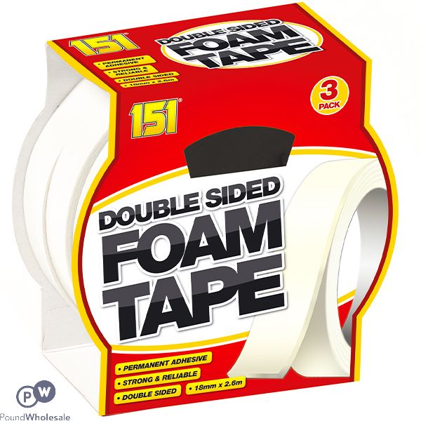 151 DOUBLE-SIDED FOAM TAPE 18MM X 2.6M 3 PACK