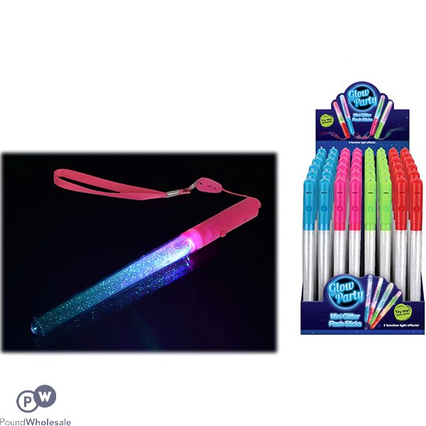 Glow Party Mini Glitter Light Up Flash Sticks CDU Assorted Colours