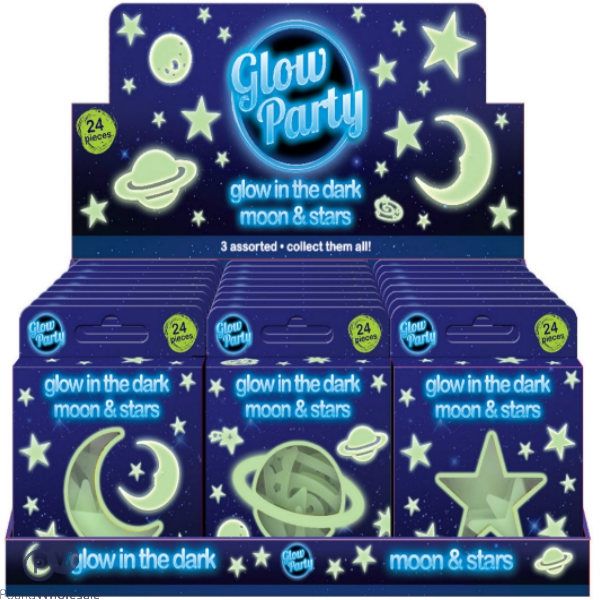 Glow Party Glow In The Dark Moon & Stars Assorted CDU