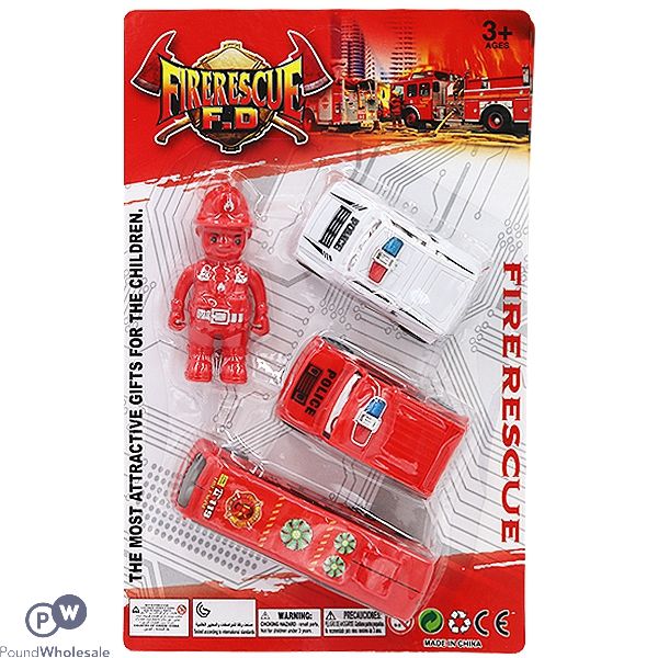 Fire Rescue Police Cars, Bus & Fireman Play Set