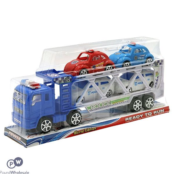 Friction Police Truck With Four Police Cars Boxed Side View