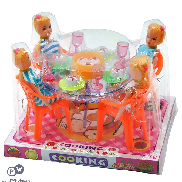 Dining Table With Dolls, Chairs & Dining Accessories Play Set