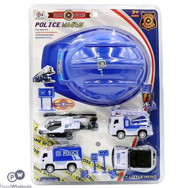 Police Helmet With Four Pull-back Vehicles & Accessories