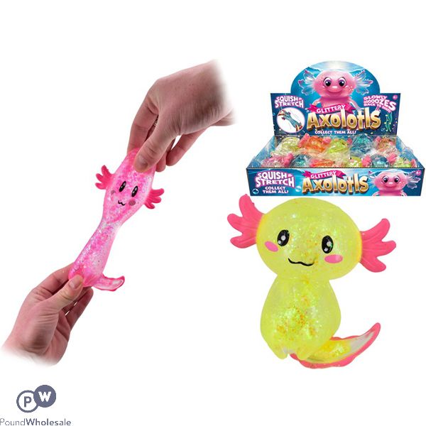 Glittery Axolotl Squidgy Animal Toy Cdu Assorted