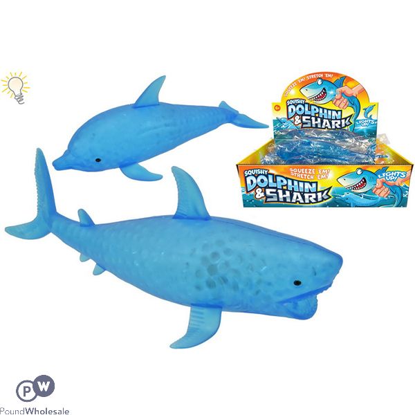 Light-up Squishy Dolphin & Shark Toy 22cm Cdu Assorted