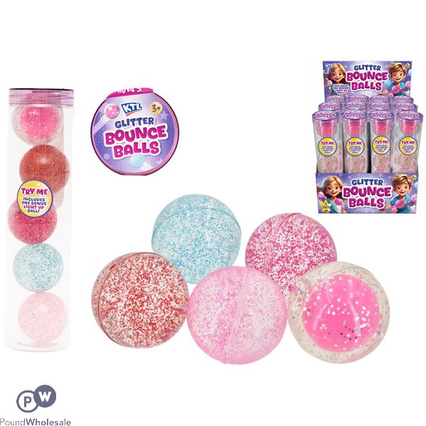 Assorted Light Up Glitter Bounce Balls 5 Pack Cdu