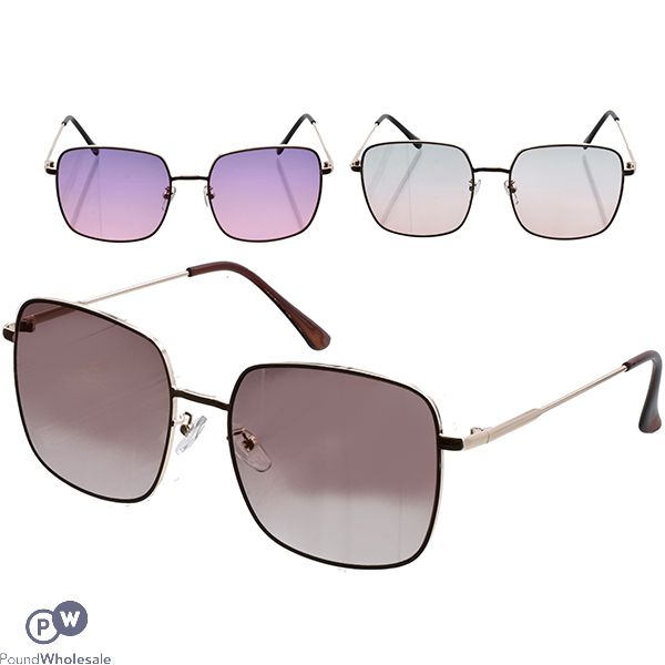Ladies Square Metal Frame Sunglasses Assorted Colours