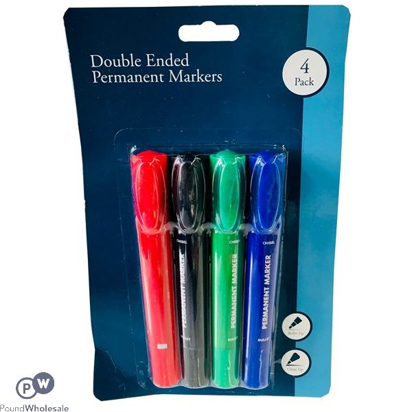 Double Ended Permanent Markers Assorted Colours 4 Pk