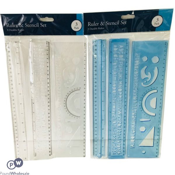 Ruler & Stencil Set Assorted Colours 3 Pack