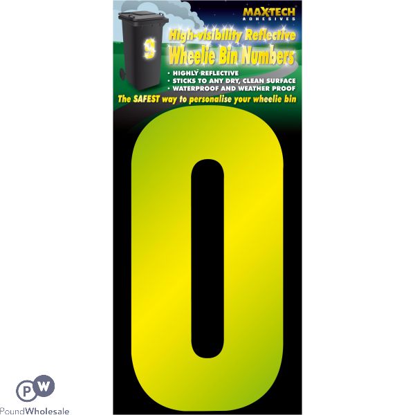 Adhesive Hi Vis Luminous Yellow  Wheelie Bin Number 0