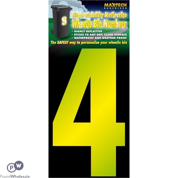 Adhesive Hi Vis Luminous Yellow Wheelie Bin Number 4