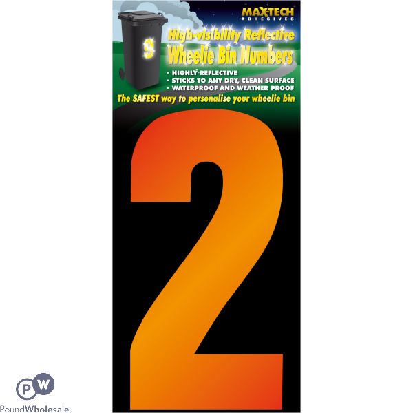 Adhesive Hi Vis Luminous Orange Wheelie Bin Number 2