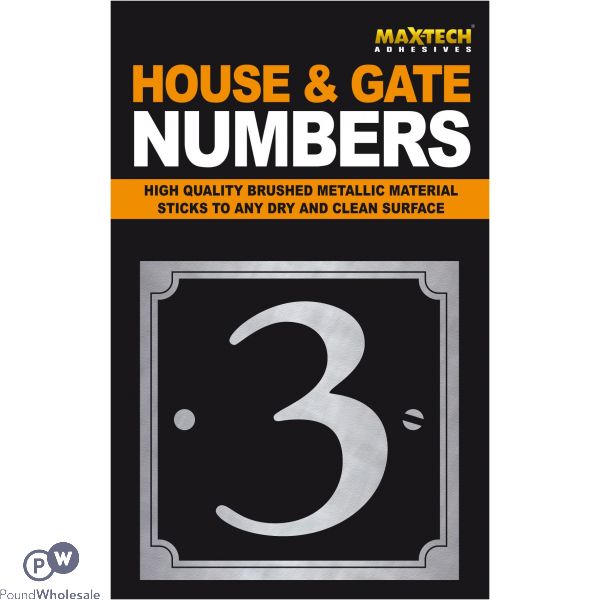Adhesive House And Gate Number Black With Silver Number 3