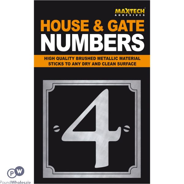 Adhesive House And Gate Number Black With Silver Number 4