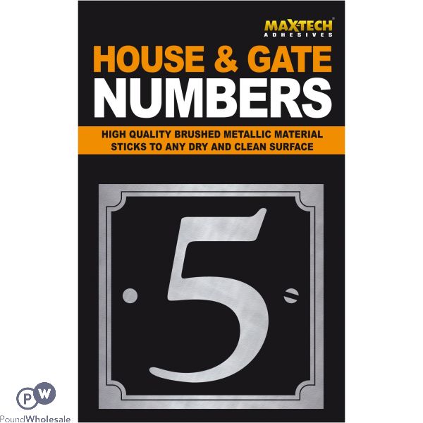 Adhesive House And Gate Number Black With Silver Number 5