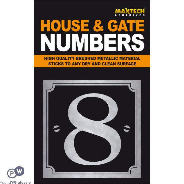 Adhesive House And Gate Number Black With Silver Number 8