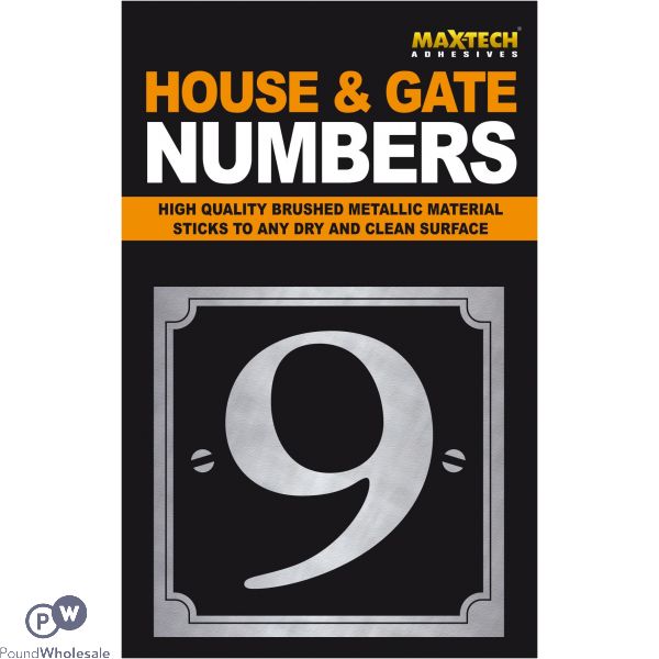 Adhesive House And Gate Number Black With Silver Number 9