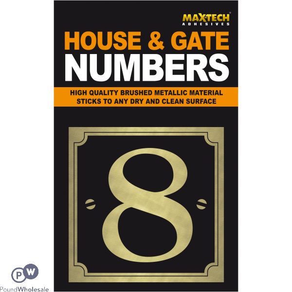Adhesive House And Gate Number Black With Gold Number 8