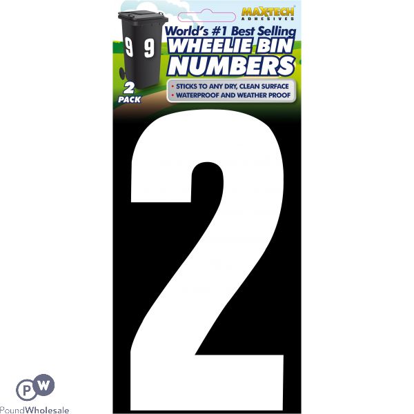 2PK VALUE ADHESIVE WHITE WHEELIE BIN NUMBERS 2