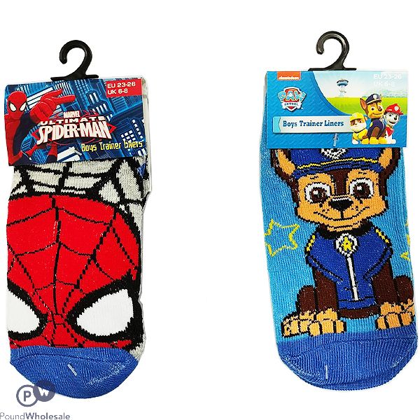 Paw Patrol & Marvel Uk 6-8 Boys Trainer Liner Socks Assorted