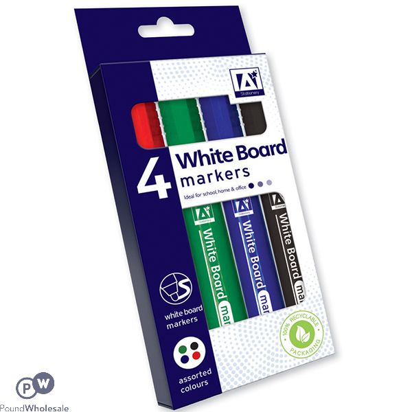 WHITE BOARD MARKERS ASSORTED COLOURS 4 PACK